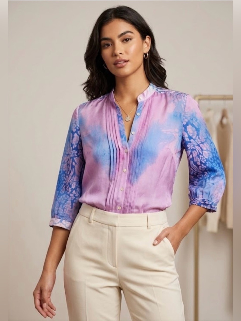 100% silk Parker Purple and Blue Blouse A0224